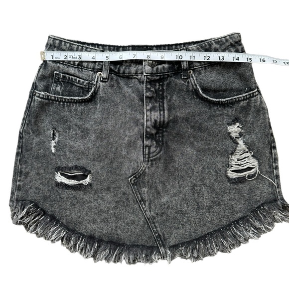 BDG Urban Outfitters Fringe Hem Black Acid
Wash Distressed Mini Skirt - Picture 3 of 7